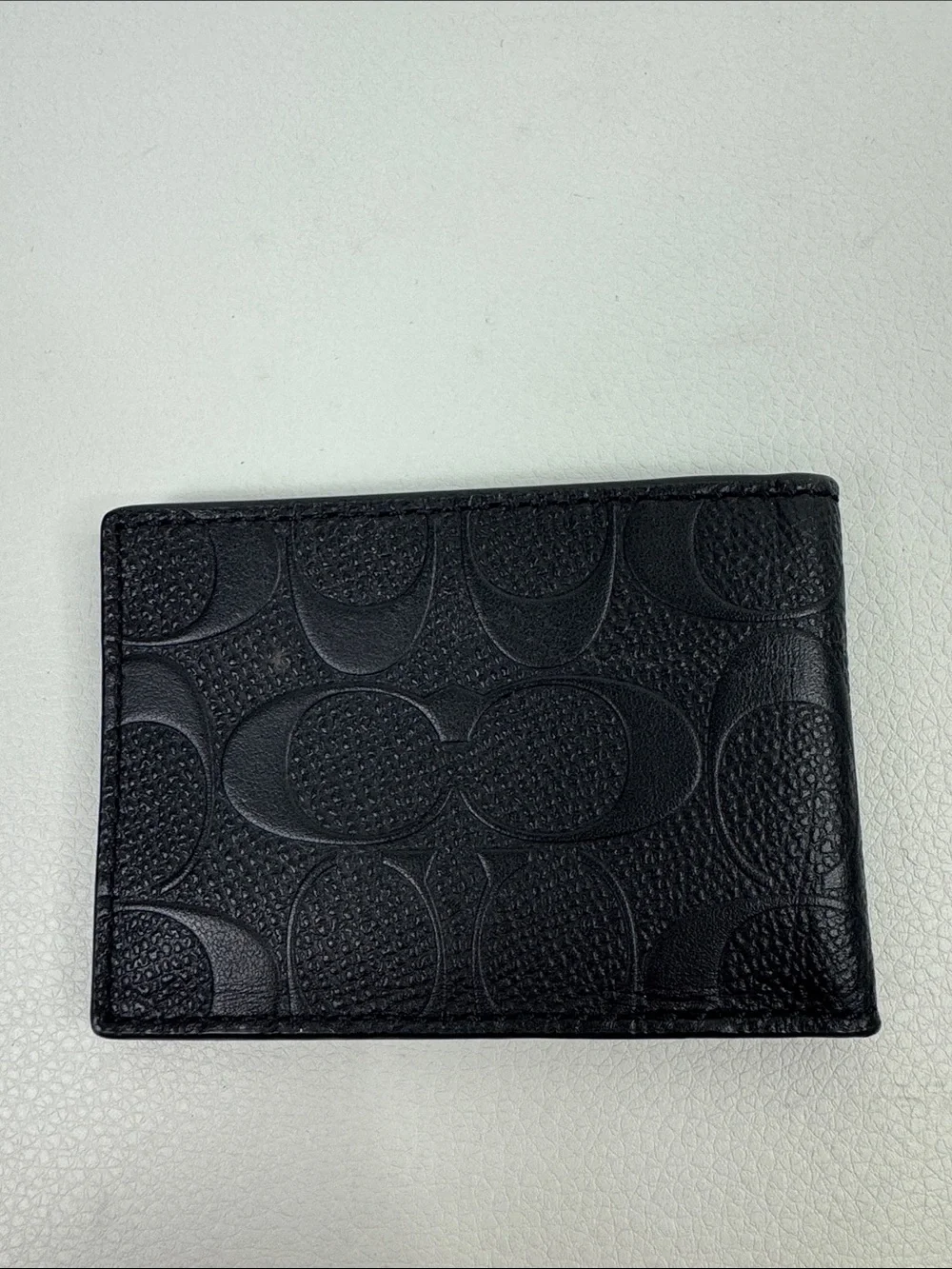Coach Black Embossed Signature Leather Card Holder wallet ID pocket New